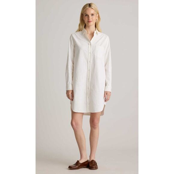 Quince European Linen Button Front Collared Structured Shirt Dress White Small - Picture 1 of 5